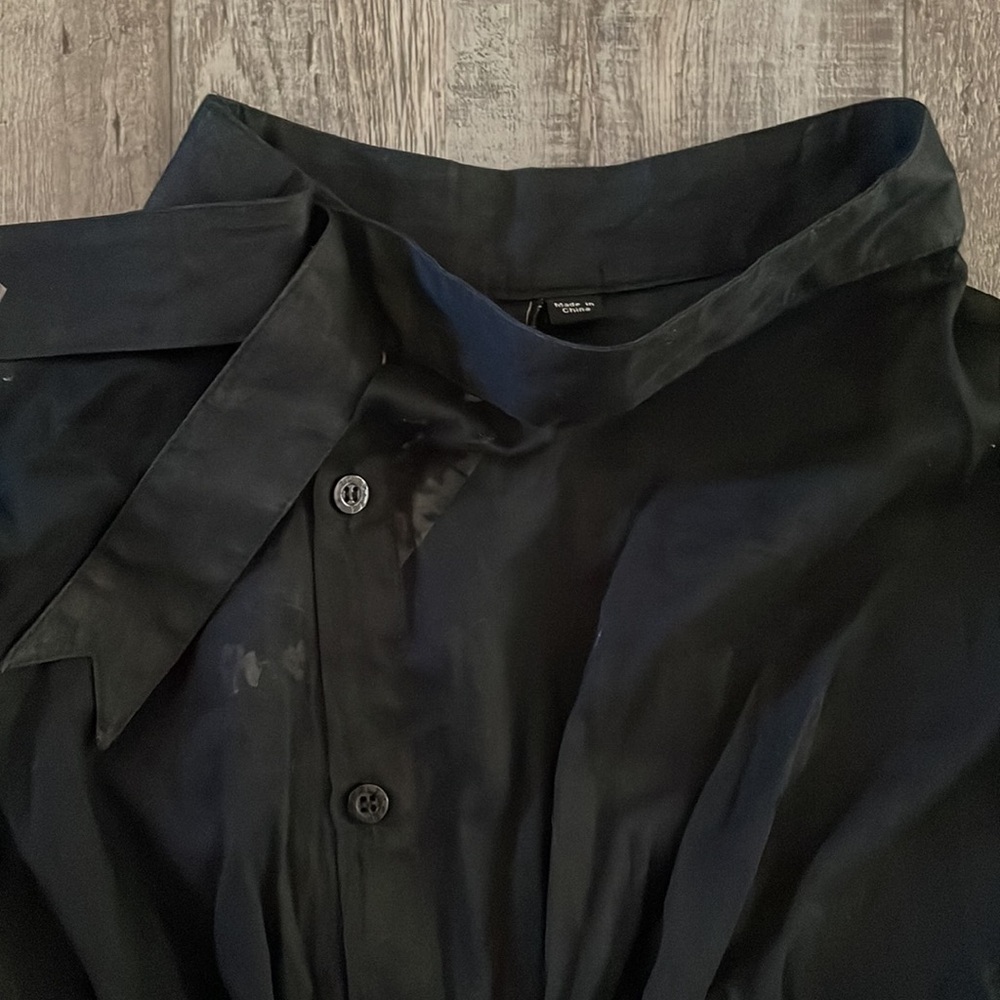 L.A.M.B. Y2K Gwen Stefani asymmetrical black semi-sheer button up top - Picture 4 of 10